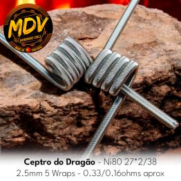 Ceptro do Dragão - Ni80 27*2/38 2.5mm 5 Wraps - 0.33/0.16ohms aprox - MDV Coils