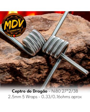 Ceptro do Dragão - Ni80 27*2/38 2.5mm 5 Wraps - 0.33/0.16ohms aprox - MDV Coils