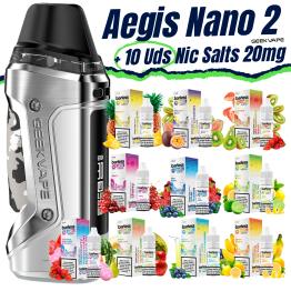 Pack de Inicio Aegis Nano 2 (Polar Silver) Geekvape + 10 uds Sales Barless 10ml 20mg