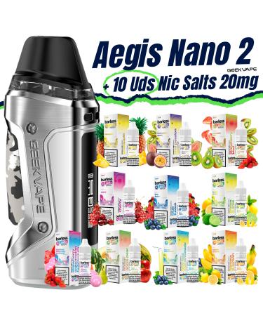 Pack de Inicio Aegis Nano 2 (Polar Silver) Geekvape + 10 uds Sales Barless 10ml 20mg