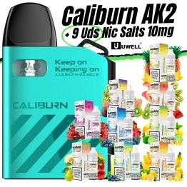 Pack de Inicio Caliburn AK2 uWell (Turquoise Blue) + 9 uds Sales Barless 10ml 10mg