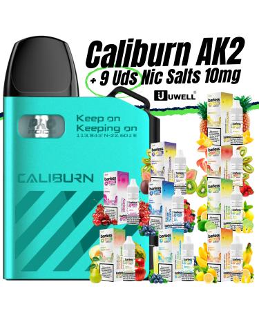 Pack de Inicio Caliburn AK2 uWell (Turquoise Blue) + 9 uds Sales Barless 10ml 10mg