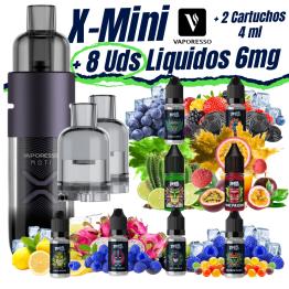 Pack de Inicio - X-Mini Vaporesso (Mystic Purple) + 2 Cartuchos + 8 Líquidos 10ml 6mg