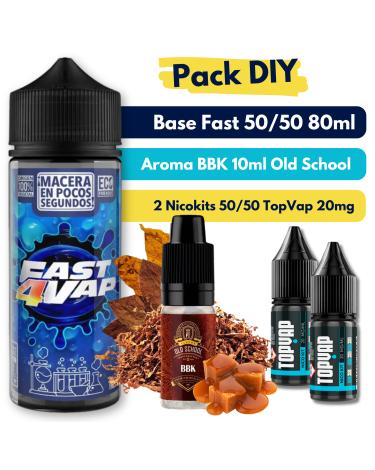 Pack DIY - Base Fast4Vap 50/50 80ml + Aroma BBK Old School 10ml + 2 Nicokits TopVap 20mg