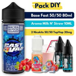 Pack DIY - Base Fast4Vap 50/50 80ml + Aroma Milk N' Straw 10ml + 2 Nicokits TopVap 20mg