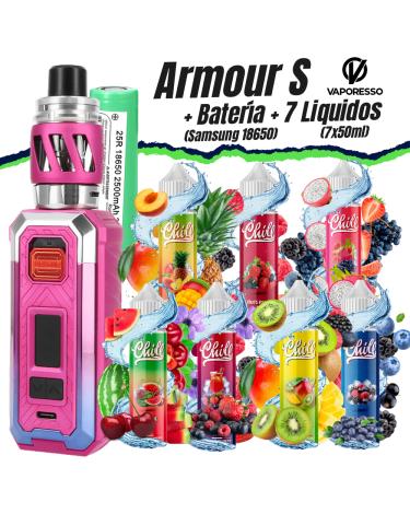 Pack Kit Armour S (Gradient Purple) Vaporesso + Batería Samsung 18650 + 7 Líquidos (7x50ml)