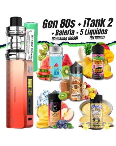 Pack Kit GEN 80S iTank 2 Version (NEON ORANGE) + Batería Samsung 18650 + 5 Líquidos (5x100ml)