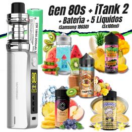 Pack Kit GEN 80S iTank 2 Version (SILVER) + Batería Samsung 18650 + 5 Líquidos (5x100ml)