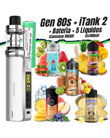 Pack Kit GEN 80S iTank 2 Version (SILVER) + Batería Samsung 18650 + 5 Líquidos (5x100ml)