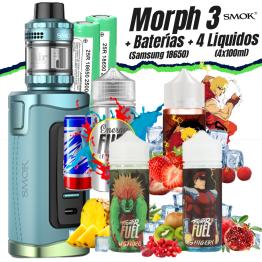 Pack Kit Morph 3 (Blue Green) Smok + 2 Baterías Samsung 18650 + 4 Líquidos (4x100ml)