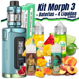 Pack Kit Morph 3 (Blue Green) Smok + 2 Baterías Samsung 18650 + 4 Líquidos (4x100ml)