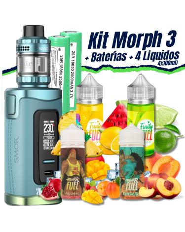 Pack Kit Morph 3 (Blue Green) Smok + 2 Baterías Samsung 18650 + 4 Líquidos (4x100ml)