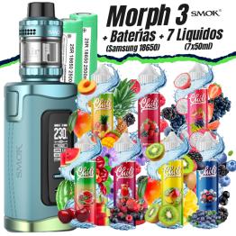 Pack Kit Morph 3 (Blue Green) Smok + 2 Baterías Samsung 18650 + 7 Líquidos (7x50ml)