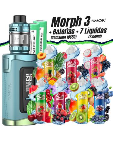 Pack Kit Morph 3 (Blue Green) Smok + 2 Baterías Samsung 18650 + 7 Líquidos (7x50ml)