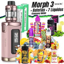 Pack Kit Morph 3 (Pink Gold) Smok + 2 Baterías Samsung 18650 + 7 Líquidos (500ml)