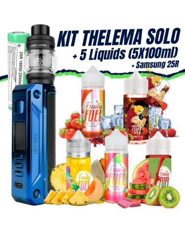 Pack Thelema Solo 100W Lost Vape (Sierra Blue Carbon) + 1 Batería 18650 + 5 Líquidos (5x100ml)