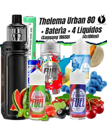 Pack Thelema URBAN 80 (Black Classic Black) LostVape + 1 Batería Samsung 18650 + 4 Líquidos (4x100ml)